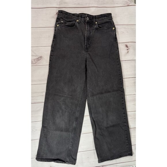 H&M Black MOM Jeans Women Wide leg High Waist Skater Streetwear Size 4 - Picture 5 of 12
